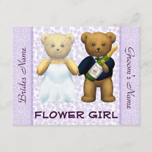 Blomsterflicka - Teddybjörnar lila bröllopsinbjuda Inbjudningar