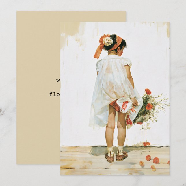 Blomsterflicka Vattenfärg Illustration Inbjudningar (Fram/baksida)
