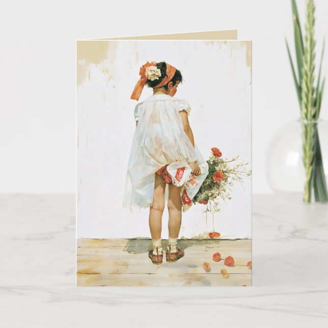 Blomsterflicka Vattenfärg Illustration Kort (Framsida)