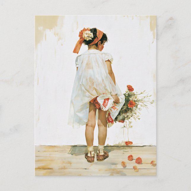 Blomsterflicka Vattenfärg Illustration Vykort (Framsida)