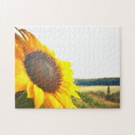 Blomsterfotografin Foto för Gult av enorm solros Pussel