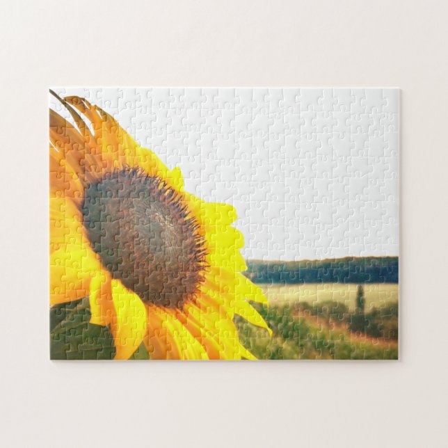 Blomsterfotografin Foto för Gult av enorm solros Pussel (Horisontell)
