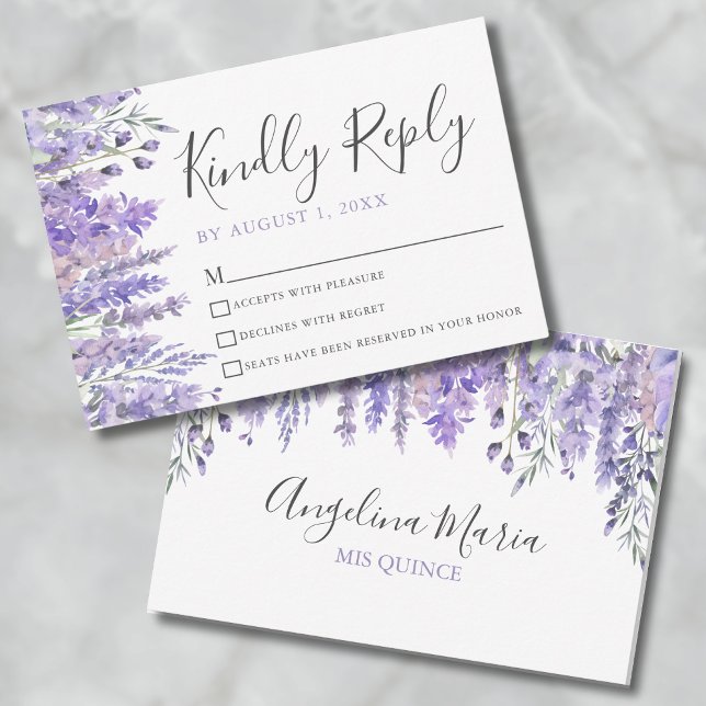 Blomstergalant Lila Quinceanera RSVP-kort OSA Kort (Floral Purple Quinceanera RSVP Card)