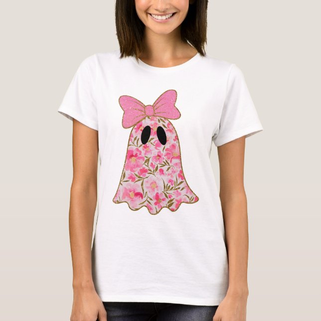 Blomsterghost T-shirt – Söt Rosa & Guld Glitter  (Framsida)