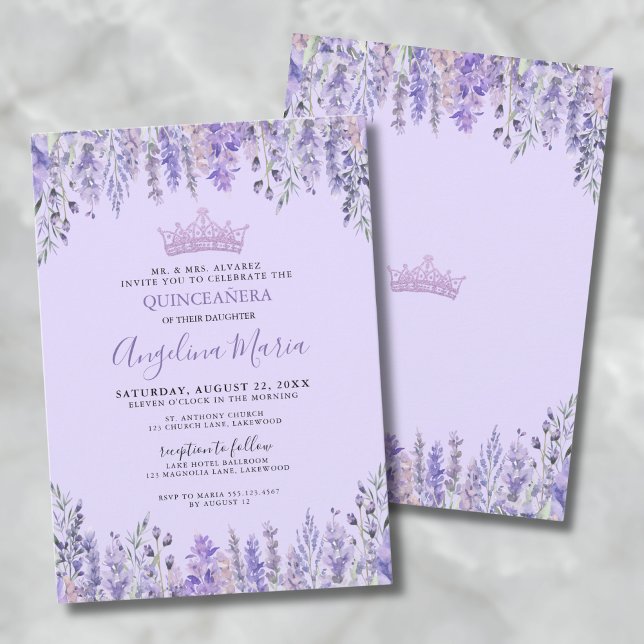 Blomstergod Julklappsinbjudan till Quinceañera Inbjudningar (Floral Purple Quinceanera Invitation)