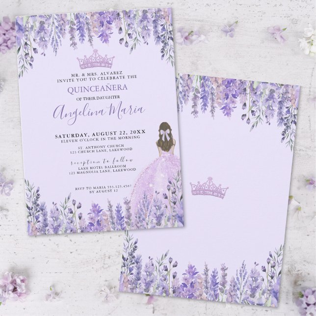 Blomstergod Julklappsinbjudan till Quinceañera Inbjudningar (Floral Lavender Purple Quinceanera Invitation)