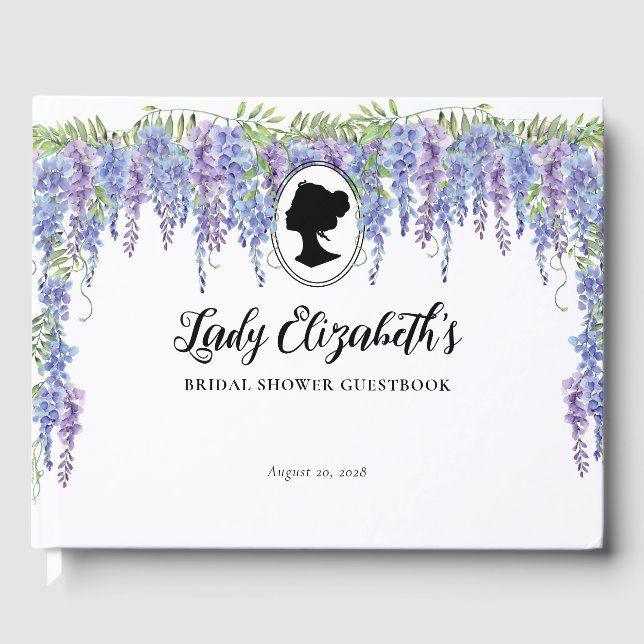 Blomstergodsaker lila vintage regency tema bröllop gästböcker (Framsida)