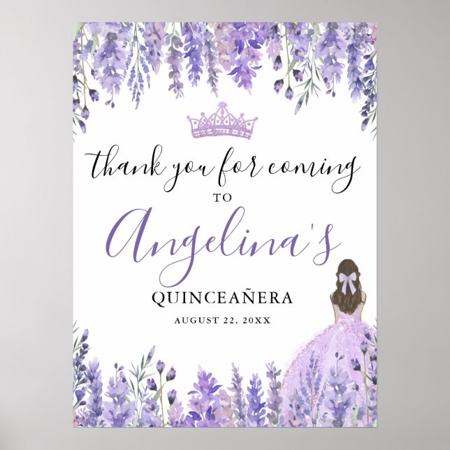 Blomstergodsaklig Quinceanera Tacksamt-skylt Poster (Framsidan)