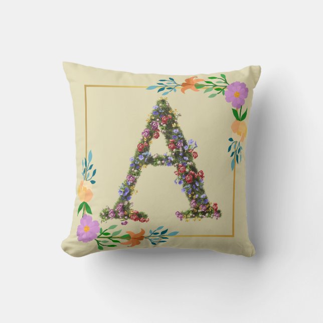 Blomstergrafik Bokstav A Kudde (Framsida)