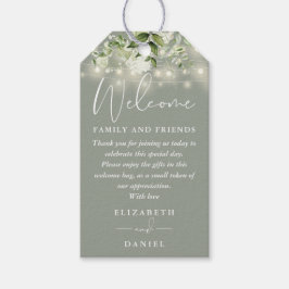 Blomstergrön välkomstkorgpåse i salvia presentetikett