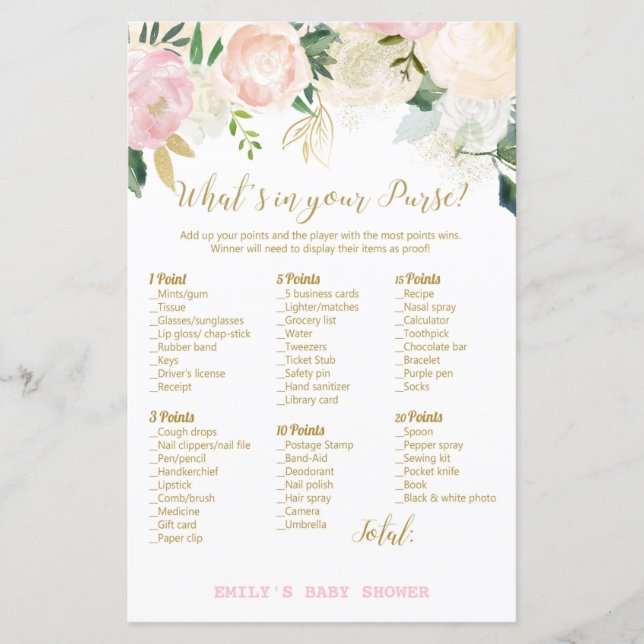 Blomstergul och rosa baby shower spel UTSKRIFT (Framsida)