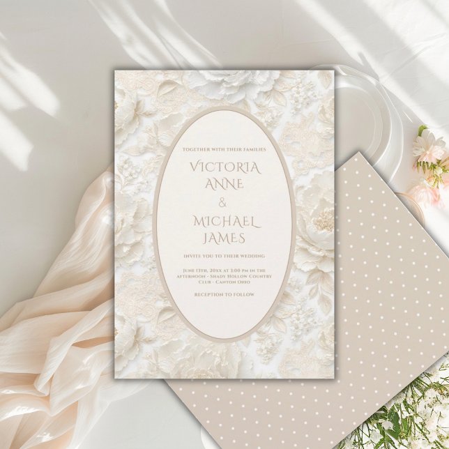 Blomstergul vit vintage elegant bröllopsinbjudan inbjudningar (Skapare uppladdad)