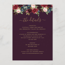 Blomsterguld burgunderfärgad marinblå plommonfärg  tilläggskort