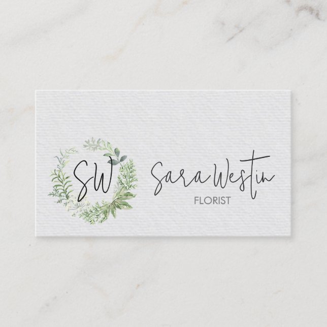 Blomsterhandlare Blomma Monogram  Visitkort (Framsida)