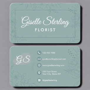 Blomsterhandlare Grön Teal Blommig Visitkort