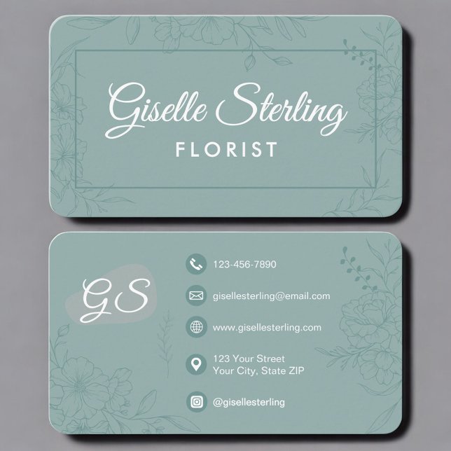 Blomsterhandlare Grön Teal Blommig Visitkort (Skapare uppladdad)