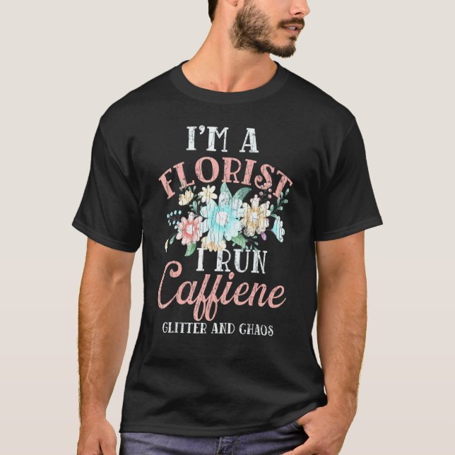 Blomsterhandlare Springa På Koffein Grafiska Blomm T Shirt (Framsida)