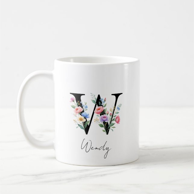 Blomsterinitial – Bokstav W Kaffemugg (Vänster)