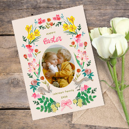 Blomsterkanin Glad påsk familjefotokort Inbjudningar