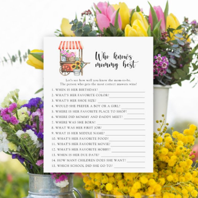 Blomsterkärra baby shower - Vem känner mamman bäst (Skapare uppladdad)