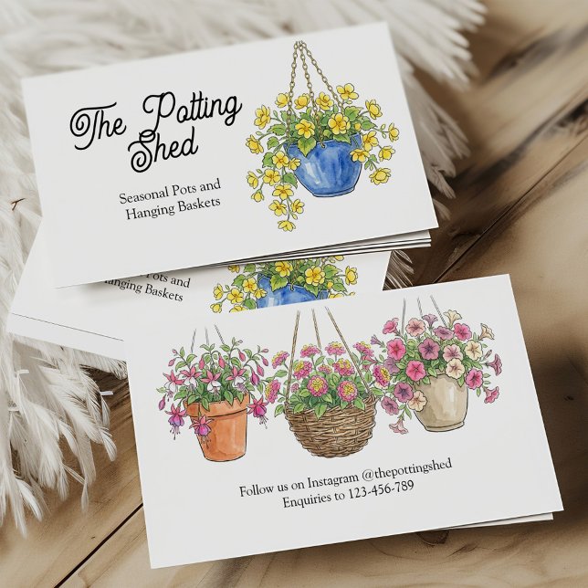 Blomsterkorgar Trädgårdscenter Växtodling IGC Visitkort (Plant Nursery or IGC Business Card with Hanging Baskets)