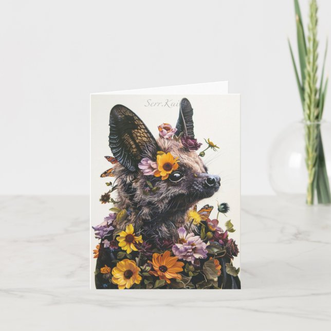 Blomsterkort Fladdermus i vitt kort (Framsida)