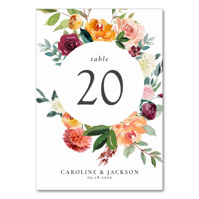 Blomsterkort för Bordsnummer för Bröllop (Framsidan)