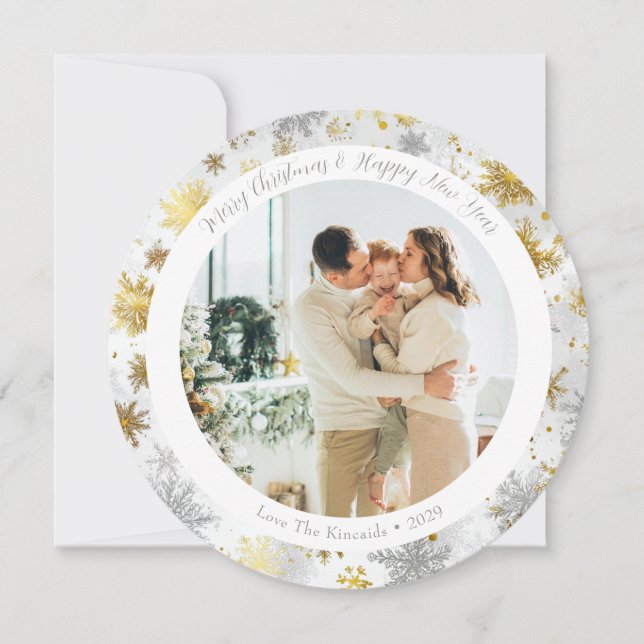 Blomsterkort för Guld och Silver Julkort (Framsida)