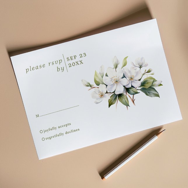 Blomsterkort för vit äppelblommar bröllop OSA (White apple blossom flower wedding rsvp response card)