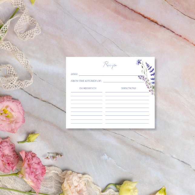 Blomsterkort för Wildblommor (Wildflower boho meadow wild flowers spring summer bridal shower recipe card)