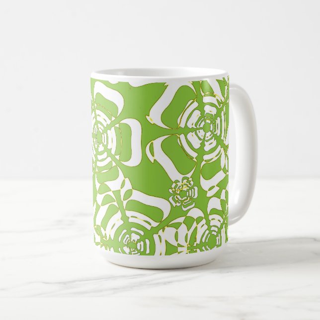 Blomsterkraft 3 Gröntar vit Gult och svart Kaffemugg (Framsida höger)