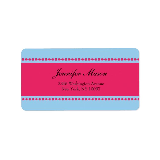 Blomsterkraft - blå och rosa adressetiketter (Framsidan)