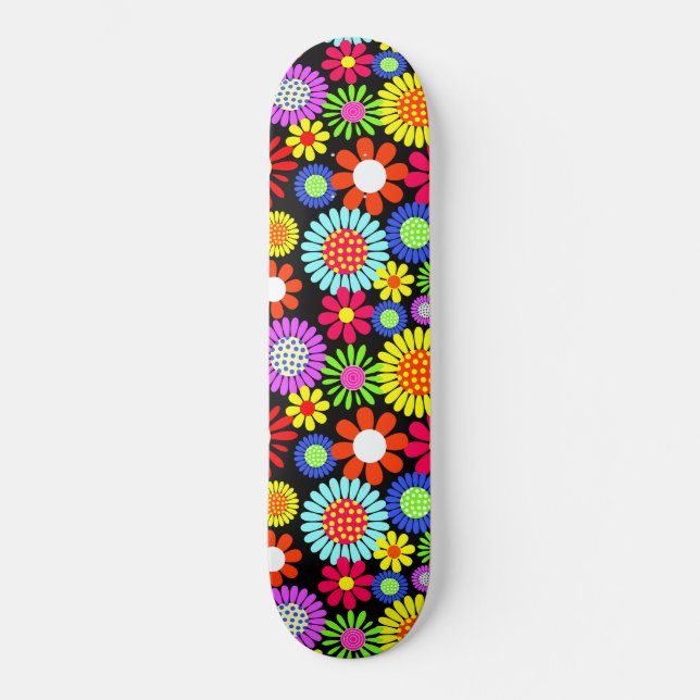 Blomsterkraft i Retro vår Mini Skateboard Bräda 18,5 Cm (Framsida)