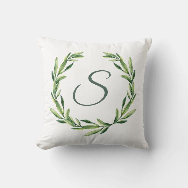 Blomsterkrans Anpassad Monogram Initial Kudd Kudde (Framsida)