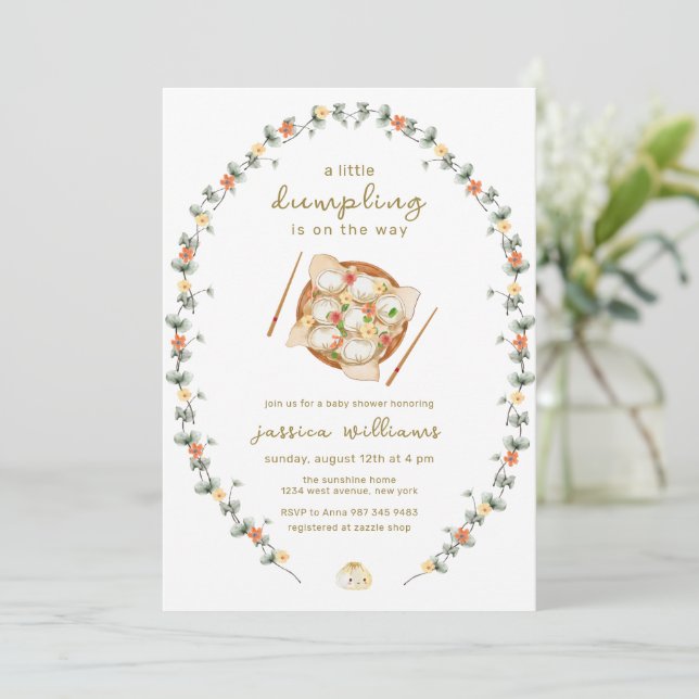 Blomsterkrans Bao Dumpling Baby Shower  Inbjudningar (Stående Fram)