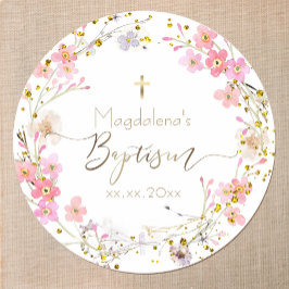 blomsterkrans Baptism Runt Klistermärke