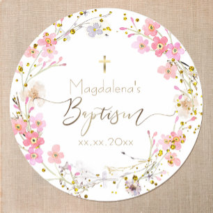 blomsterkrans Baptism Runt Klistermärke