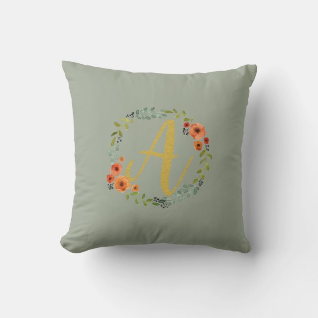Blomsterkrans Guld Monogram Initial A Kudd Kudde (Framsida)