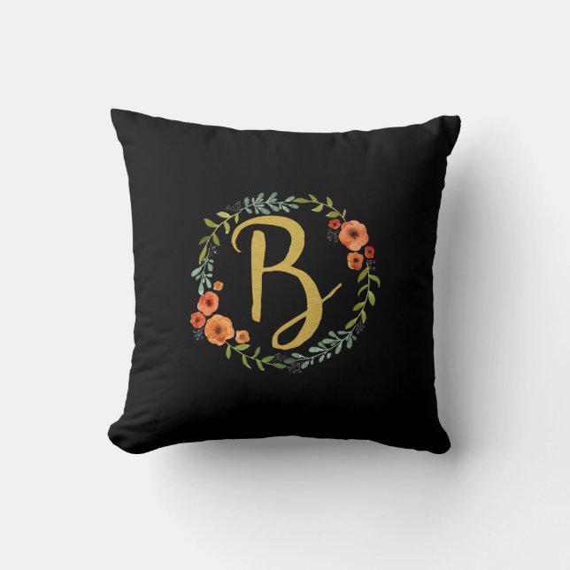 Blomsterkrans Guld Monogram Initial B Kudd Kudde (Framsida)