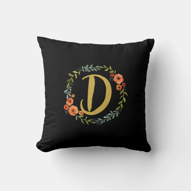 Blomsterkrans Guld Monogram Initial D Kudd Kudde (Framsida)