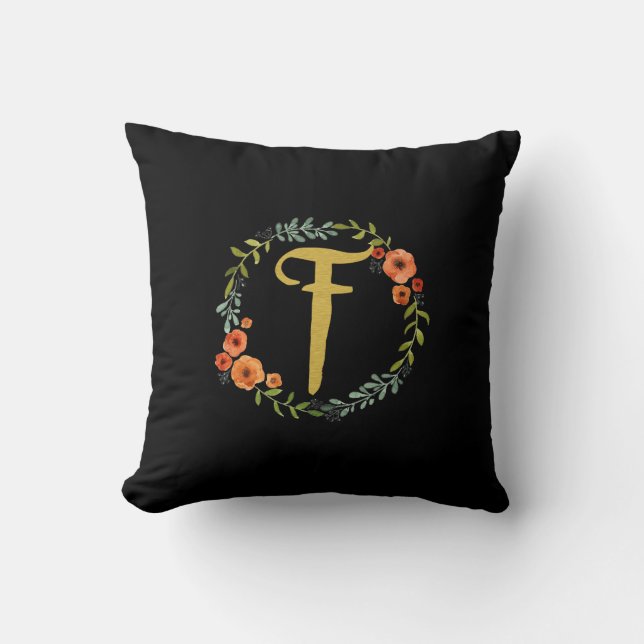 Blomsterkrans Guld Monogram Initial F Kudd Kudde (Framsida)