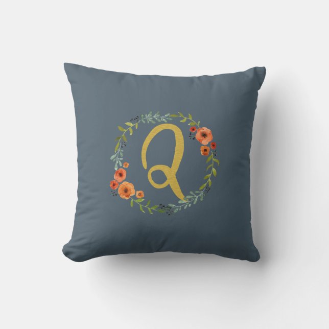 Blomsterkrans Guld Monogram Initial Q Kudd Kudde (Framsida)