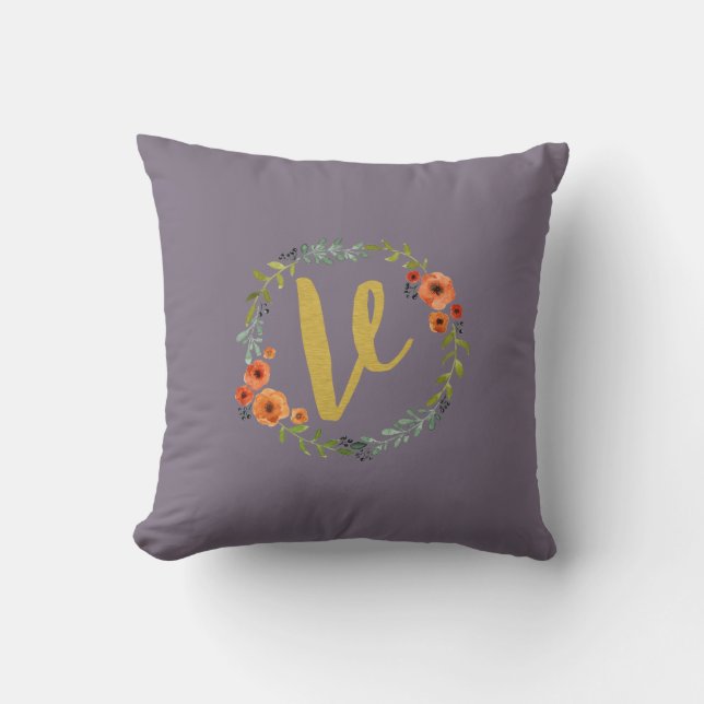 Blomsterkrans Guld Monogram Initial V Kudd Kudde (Framsida)