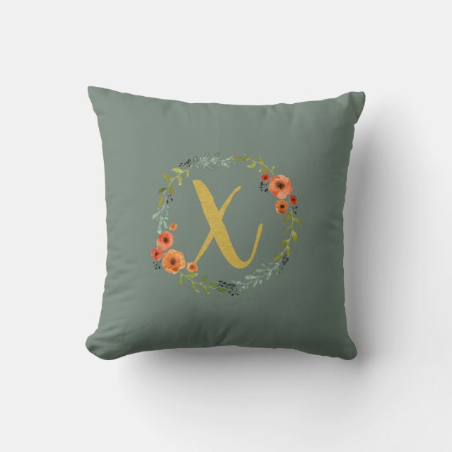 Blomsterkrans Guld Monogram Initial X Kudd Kudde (Framsida)