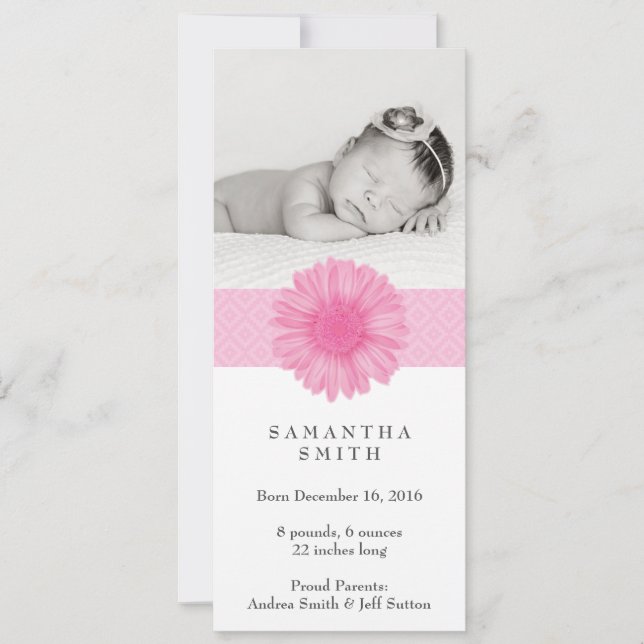 Blomsterkrans ı Födelseannons 10 cm x 23,5 cm Meddelande (Framsida)