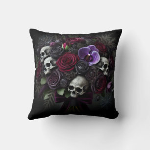 Blomsterkrans med Dödskalle Mörk Gothic Halloween Kudde