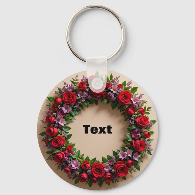 Blomsterkrans med röda rosor och rosa blommor nyckelring (Framsida)