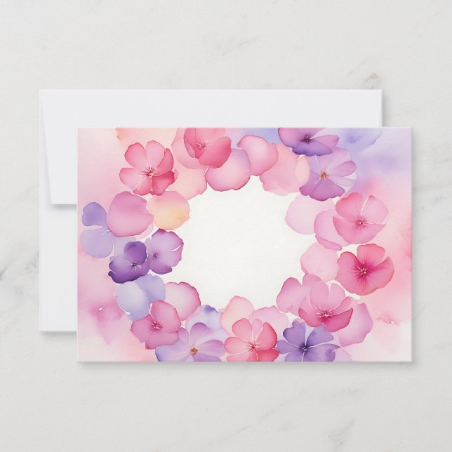 Blomsterkrans Rosa och Lila Blommig Ramdesign Inbjudningar (Framsida)