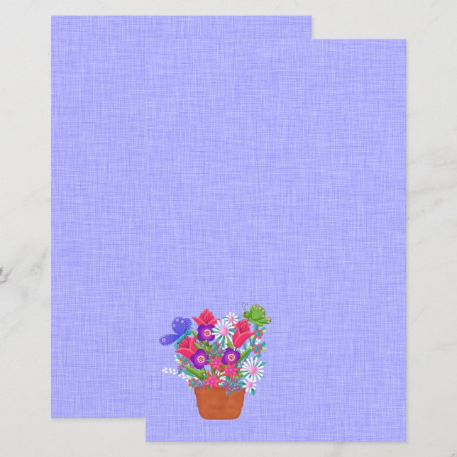 Blomsterkrukor och fjärilar vackra (Fram/baksida)