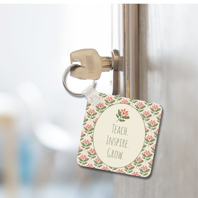 Blomsterlärarnyckelring | Undervisa • Inspirera •  Nyckelring (Floral Teacher Keychain | Teach • Inspire • Grow | Thoughtful Teacher Appreciation Gift)